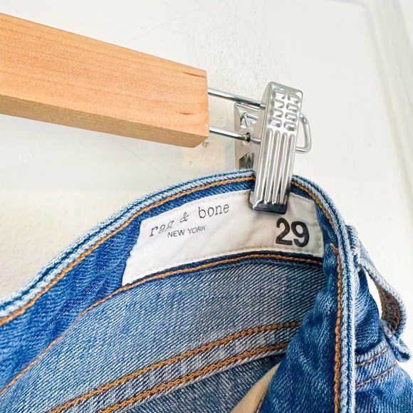 Rag & Bone | Dre 100% Cotton Low-Rise Raw Hem Denim Jean Shorts in Clean Bishop - Picture 7 of 9